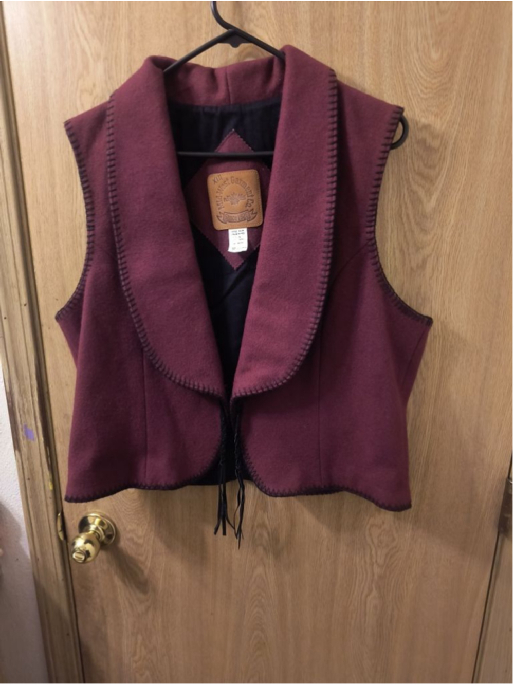 Vtg Mid-West Garment Co Wool Vest XL Burgundy Blanket Stitch Made in Canada Boho - Picture 8 of 8